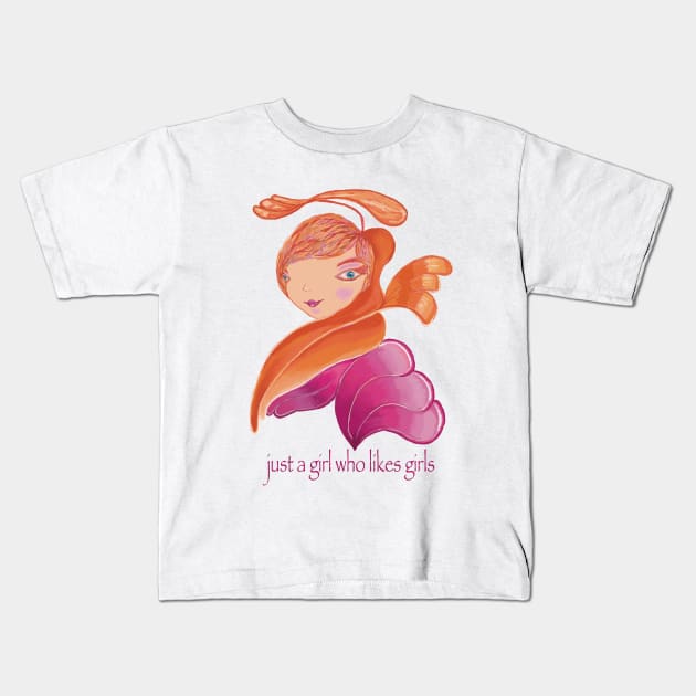 Just a girl who likes girls with Lesbian pride flag colors. Lesbian shirt Kids T-Shirt by Peaceful Pigments